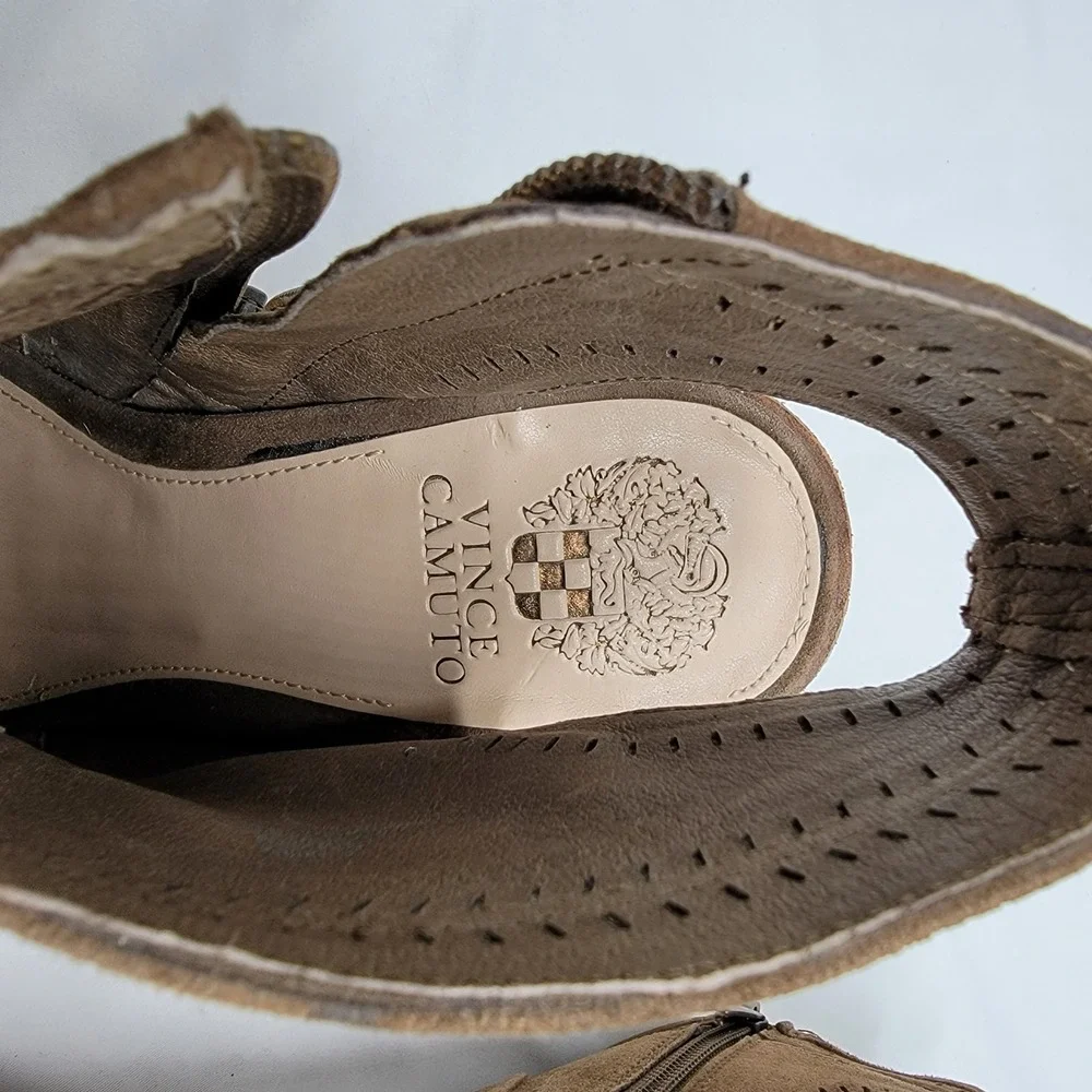 Vince Camuto Women's Taupe/Brown Koral Suede Peep Toe Slingback Booties - 9